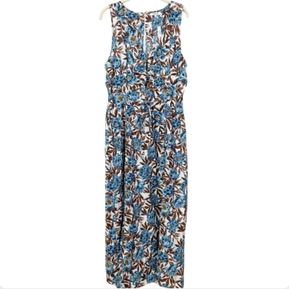 Madewell Blue Floral V-Neck Midi Dress Size 10 NWT -  Cotton Poplin - Picture 7 of 16